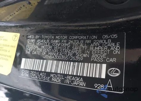 2005 Lexus Es 330 330 из США, поврежденный, VIN JTHBA30G355125359